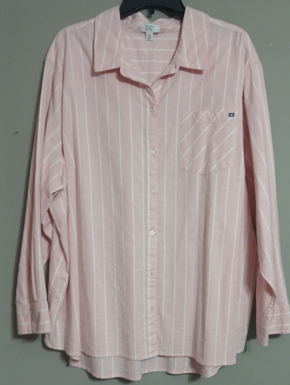 crown & ivy Pink and White Striped Women's Button-Down Shirt